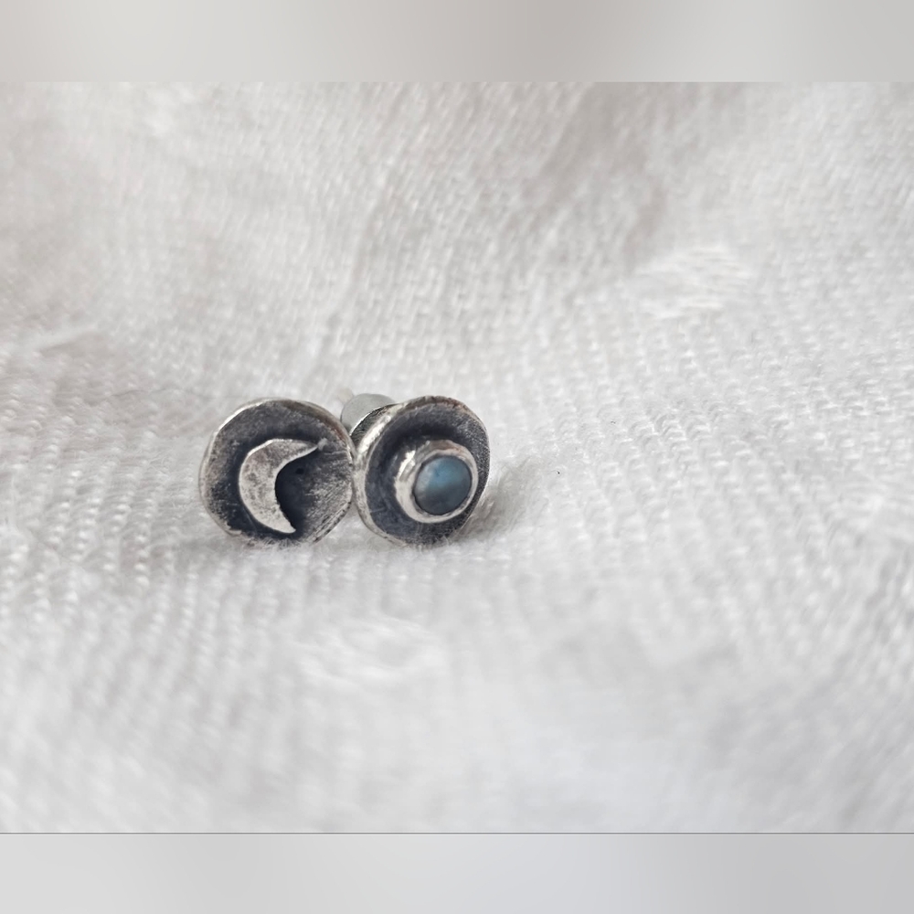 Handcrafted From Poland Sterling Silver Moonstone Moon Stud Earrings